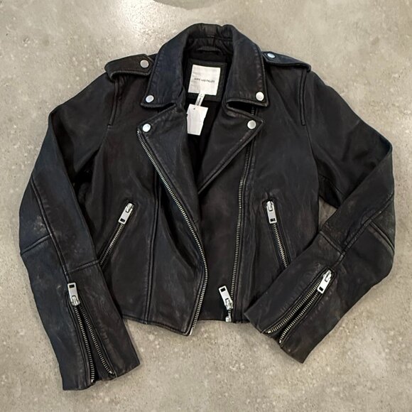 Avec Les Filles Distressed Leather Cropped Brown Black Size Small  $485 NWOT - Picture 1 of 4